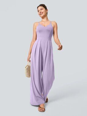 HALARA Lilac V-Neck Wide-Leg Jumpsuit
